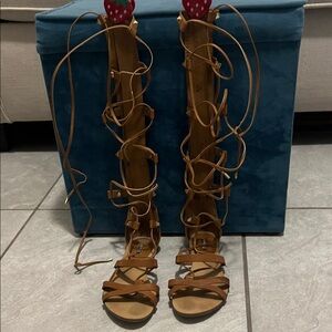 GUESS Gladiator Sandals Lace Up Stud Detail Brown